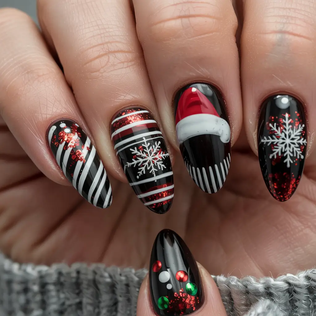 Black Christmas Nails 2025 Festive Edge Pop