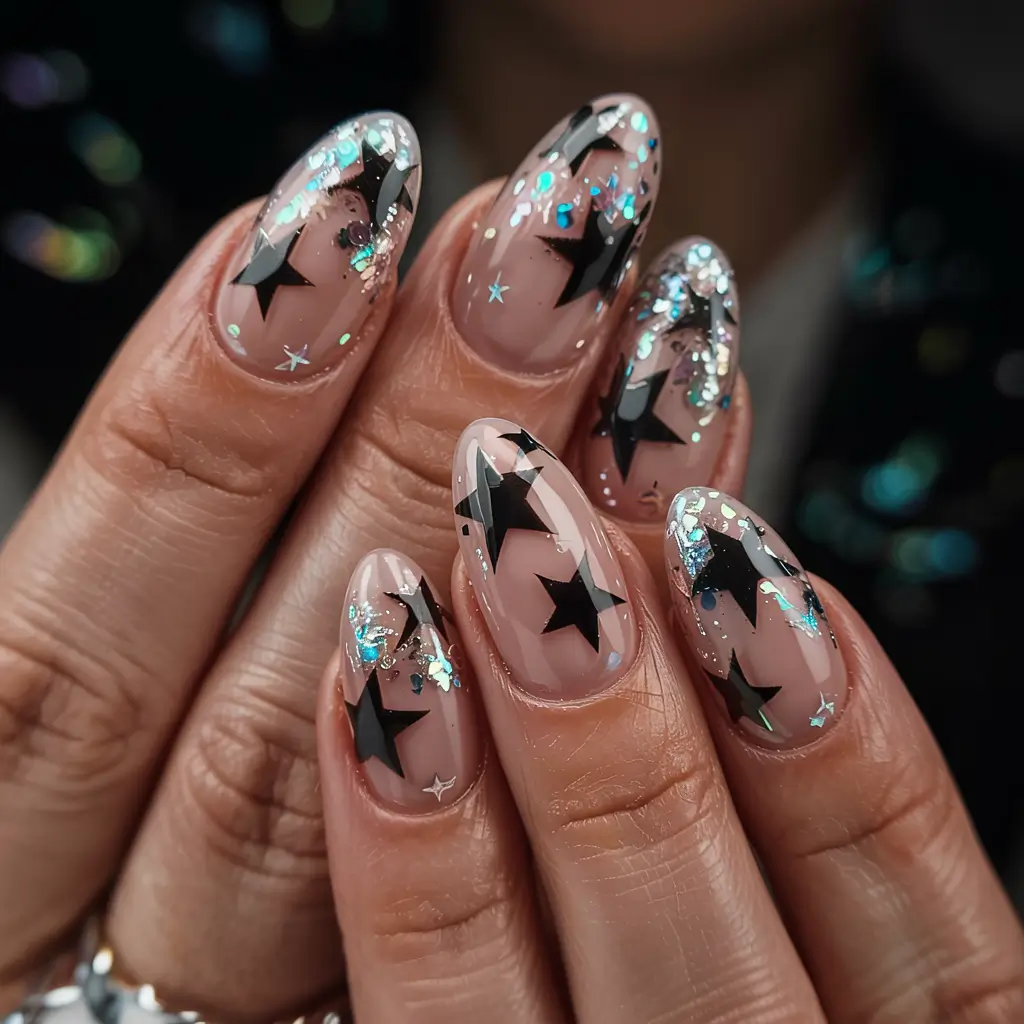 Black Christmas Nails 2025 Starlight Confetti