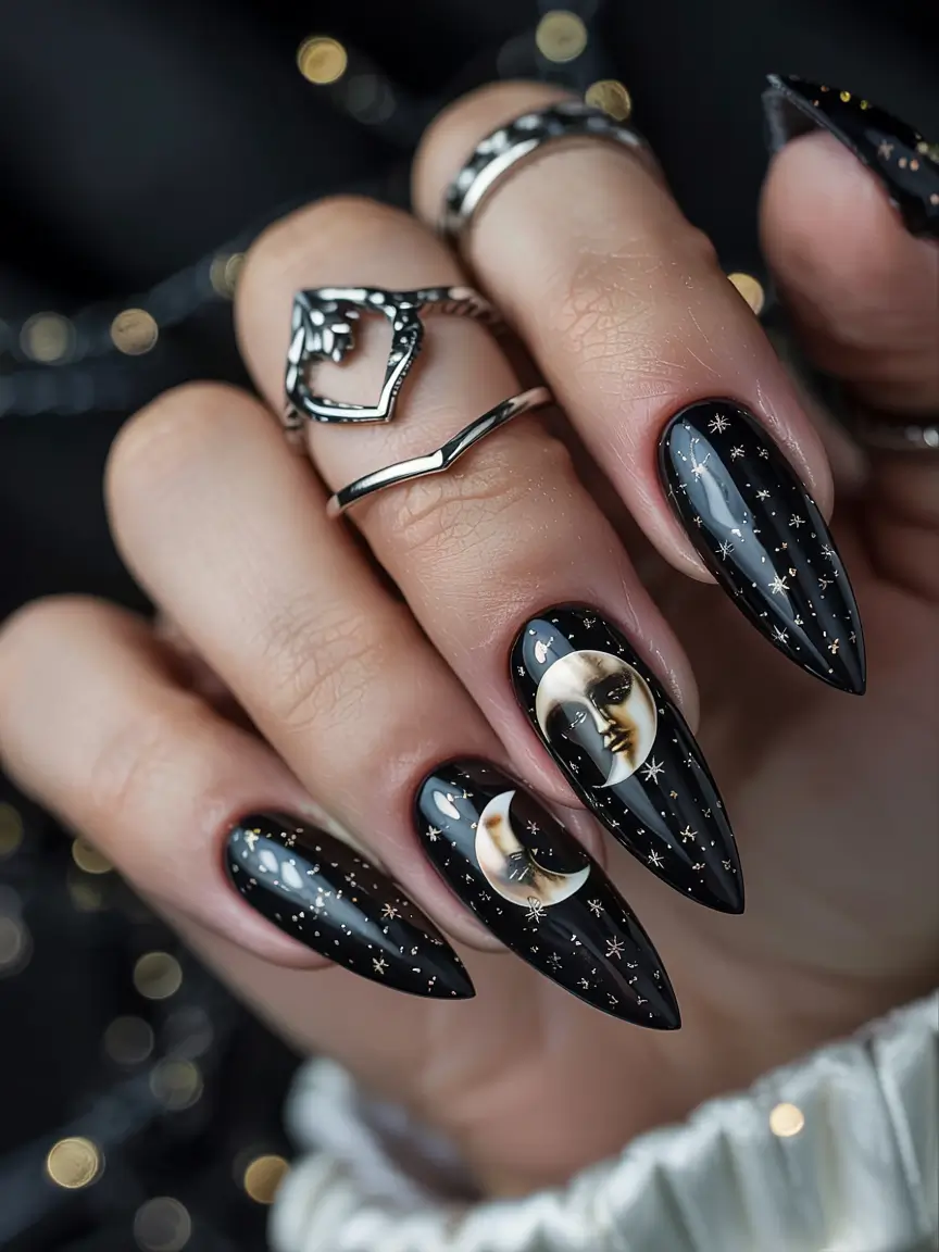 Black Christmas Nails 2025 Midnight Moon Magic