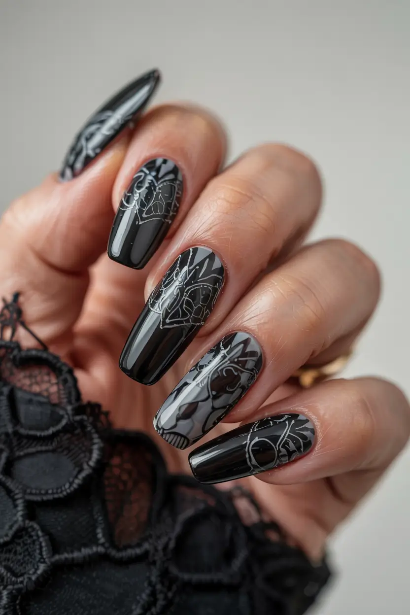 Black Christmas Nails 2025 Midnight Lace Illusion