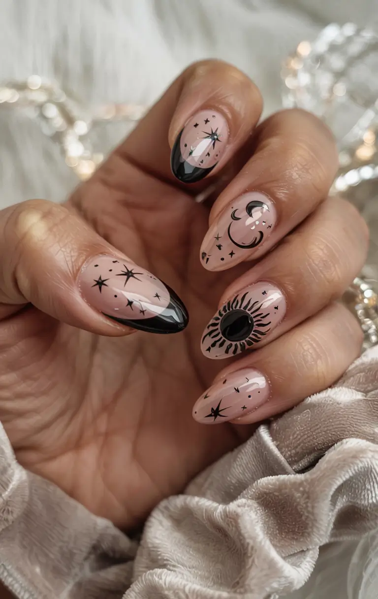 Black Christmas Nails 2025 Celestial Eclipse