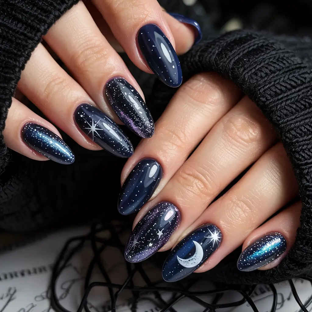 Black Christmas Nails 2025 Galactic Whisper