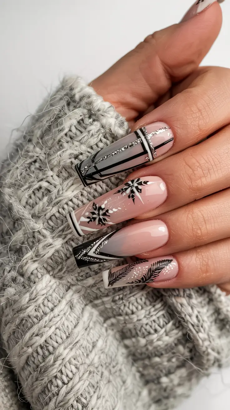 Black Christmas Nails 2025 Nordic Glass Chic