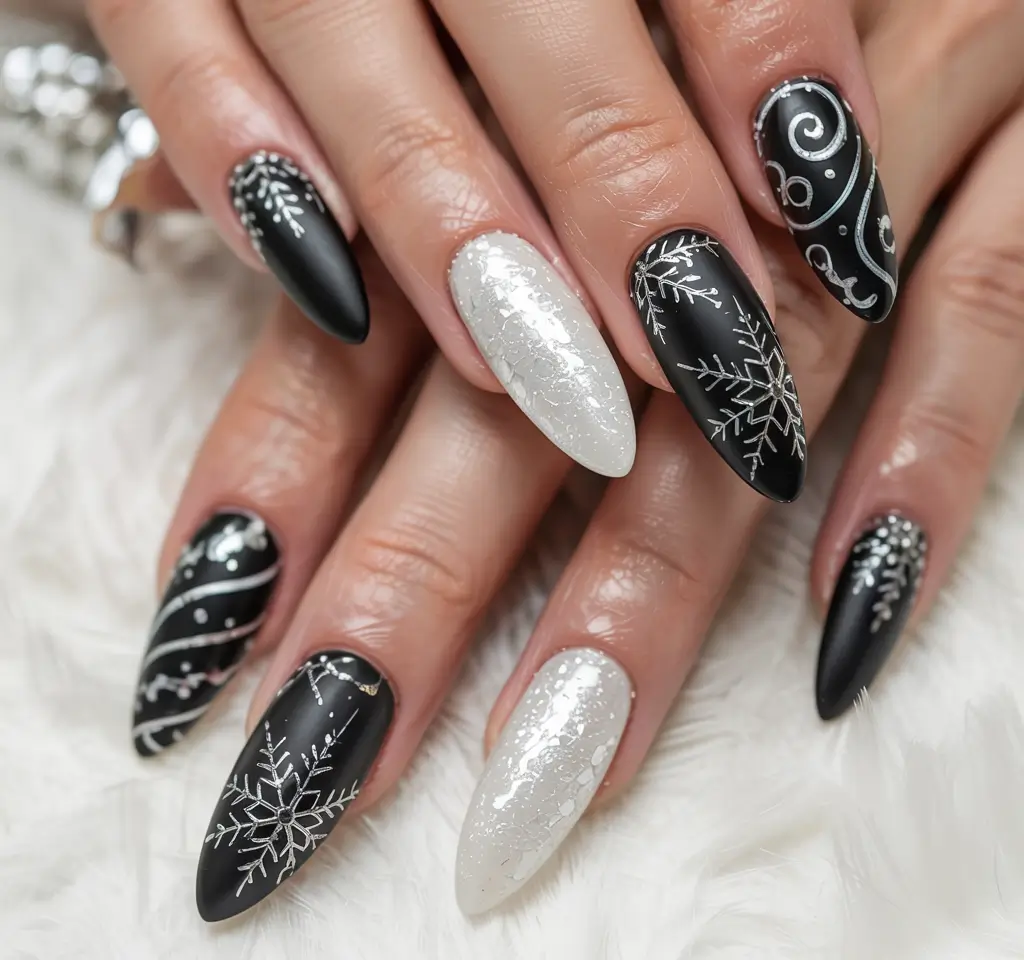 Black Christmas Nails 2025 Matte Frosted Magic