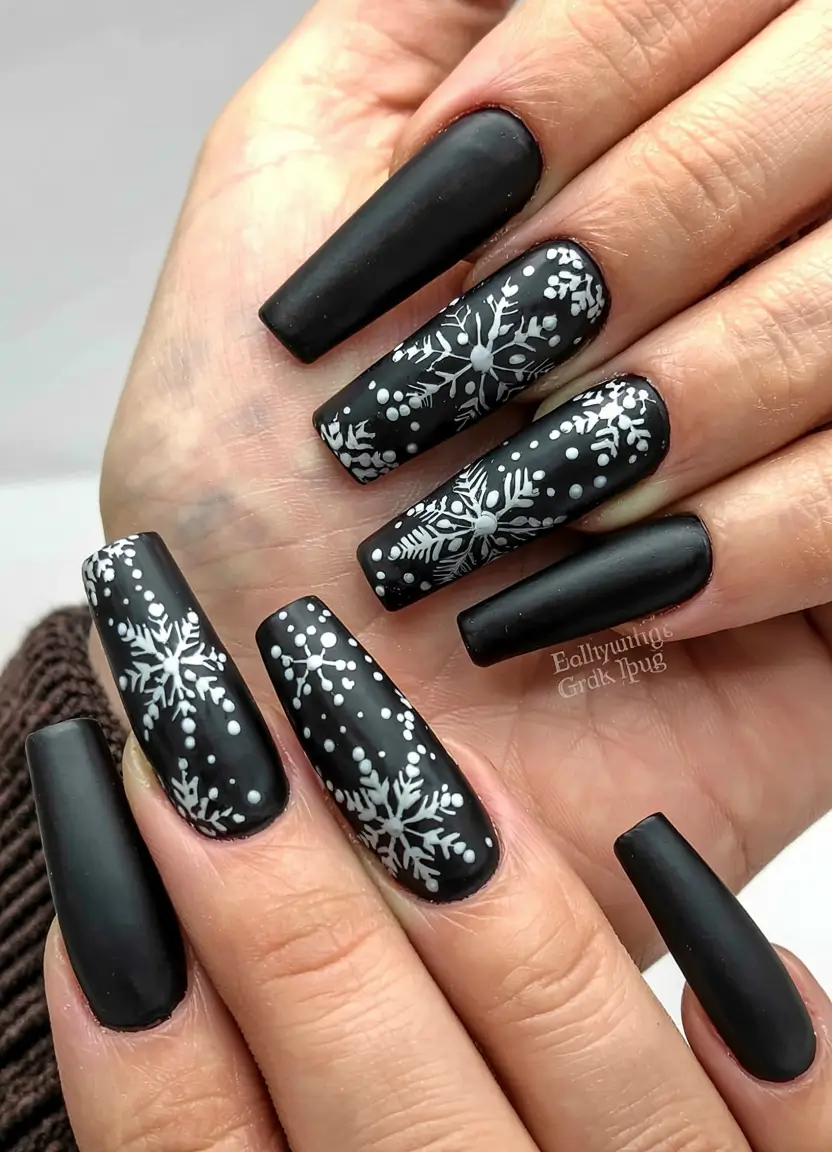 Black Christmas Nails 2025 Velvet Snow Veil