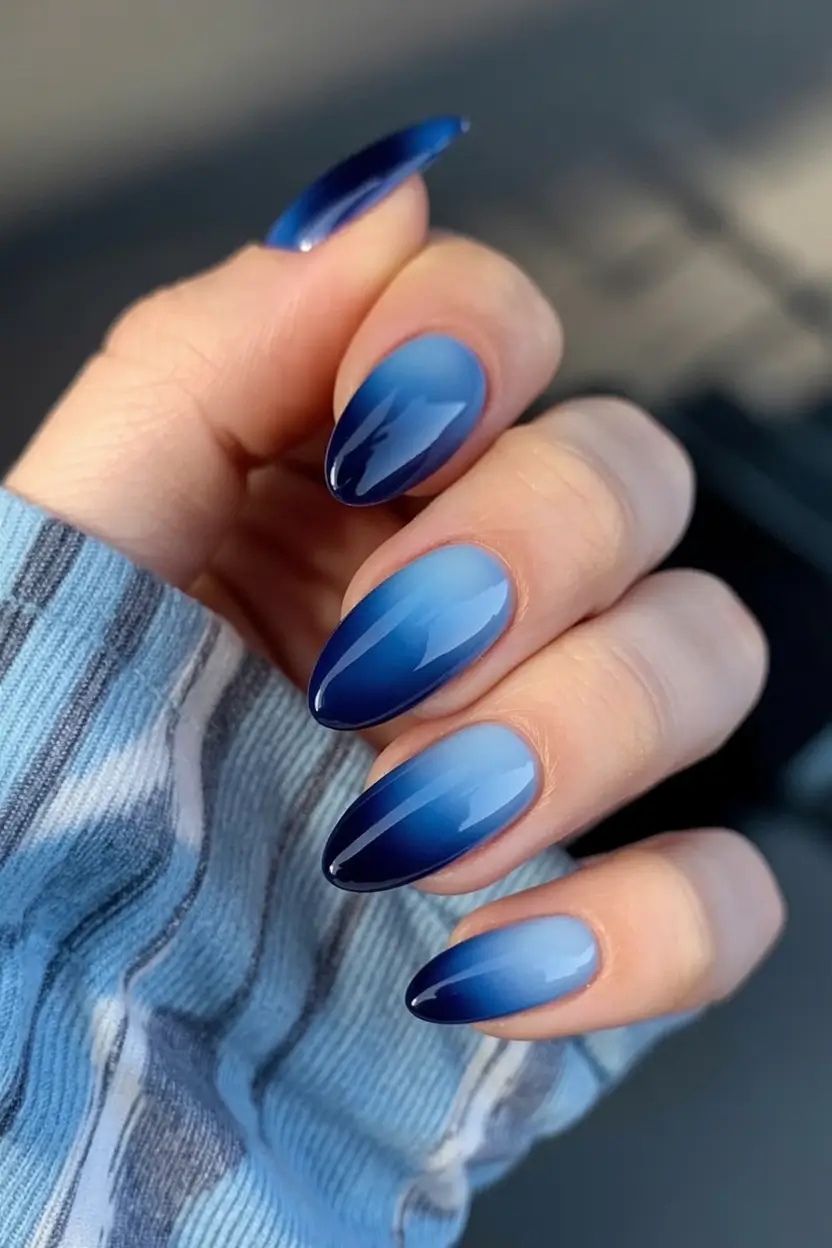 blue nail trends for winter 2025 2026 Deep Winter Gradient