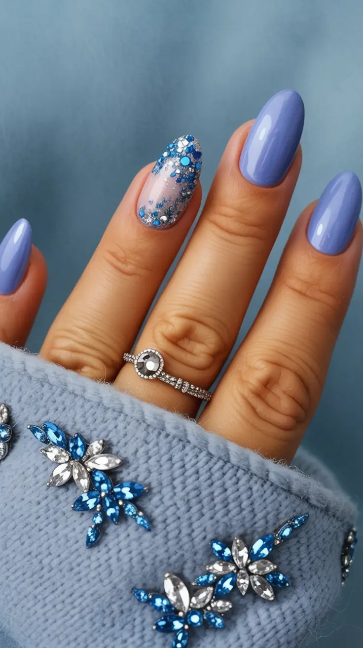 blue nail trends for winter 2025 2026 Frosted Crystal Bloom