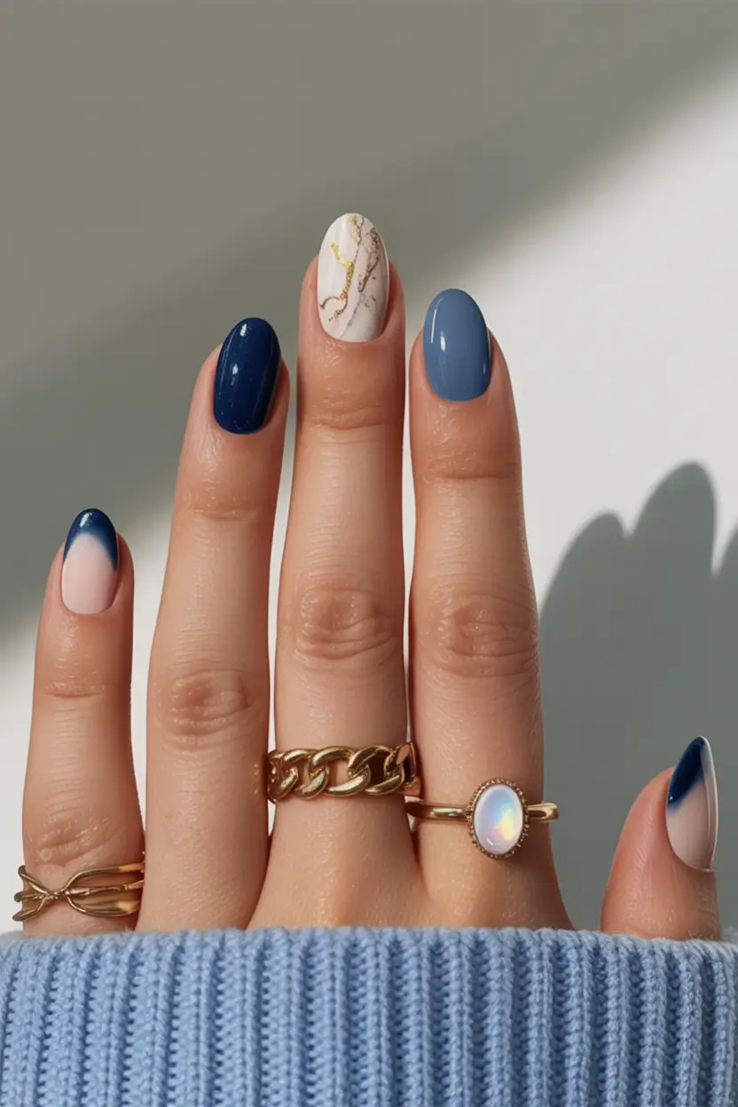 blue nail trends for winter 2025 2026 Nordic Blue Marble