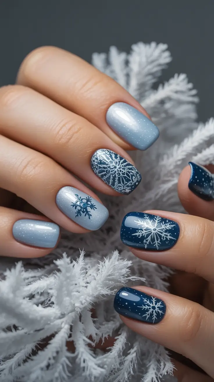 blue nail trends for winter 2025 2026 Frozen Lace Charm