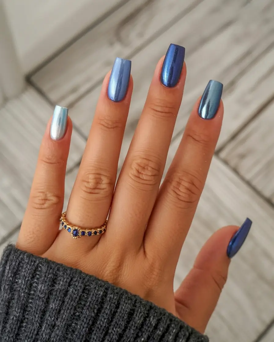 blue nail trends for winter 2025 2026 Ice Mirror Perfection