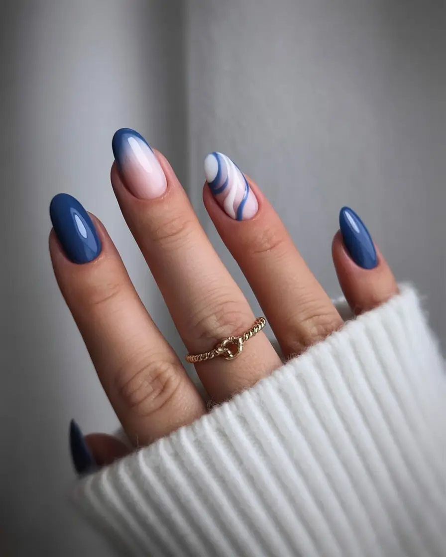 blue nail trends for winter 2025 2026 Frozen Whirl Harmony