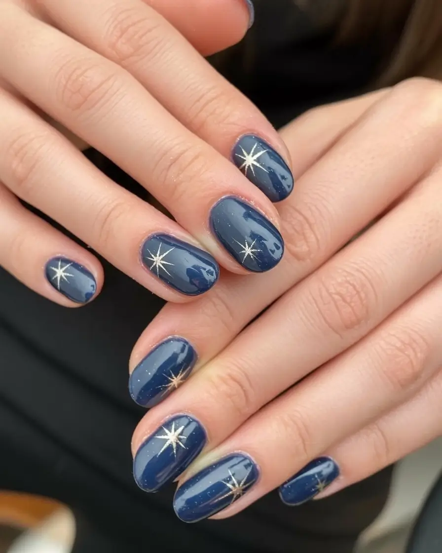 blue nail trends for winter 2025 2026 Midnight Starshine