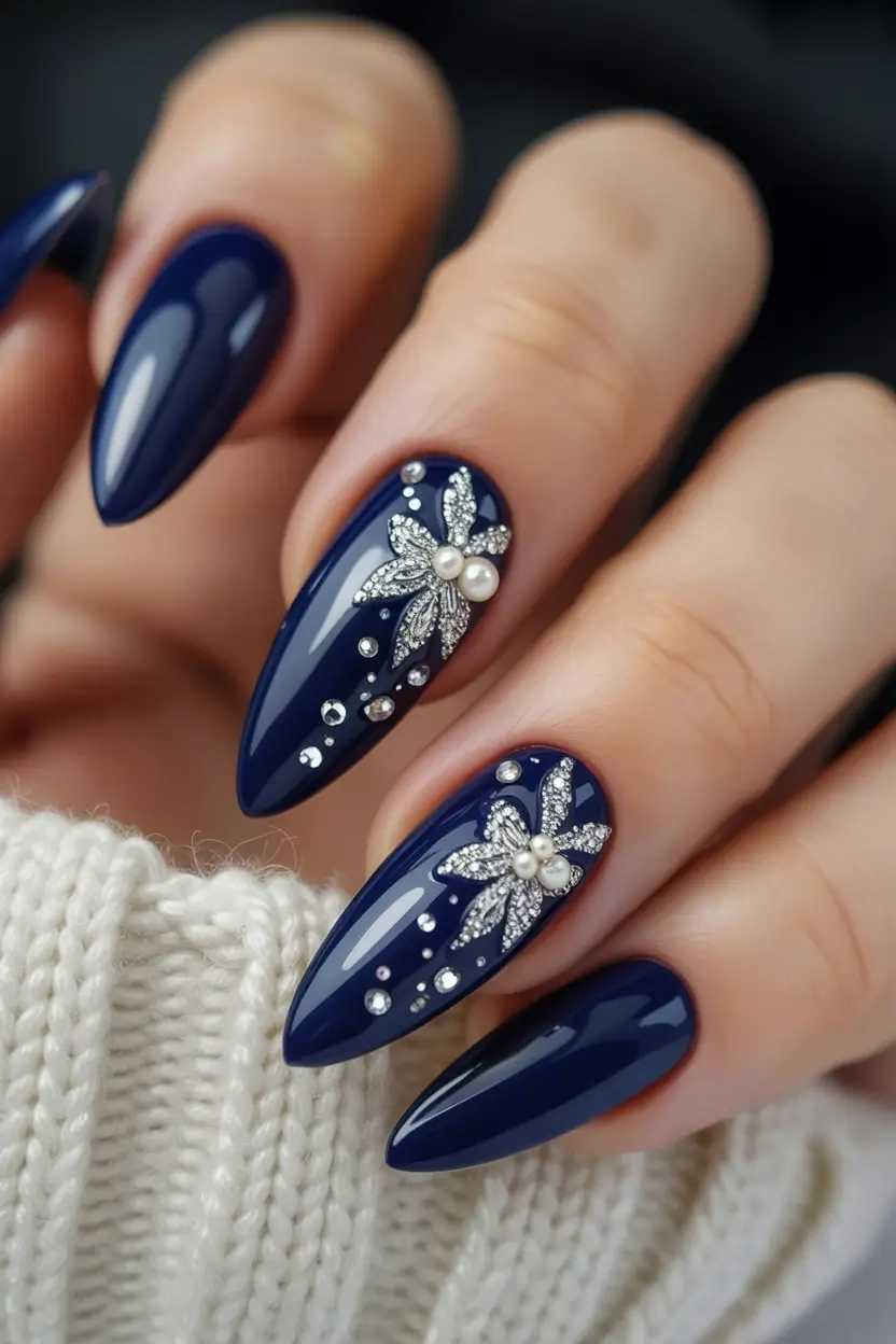 blue nail trends for winter 2025 2026 Starlit Midnight Glamour