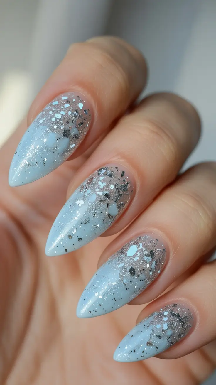 blue nail trends for winter 2025 2026 Frozen Stardust Veil