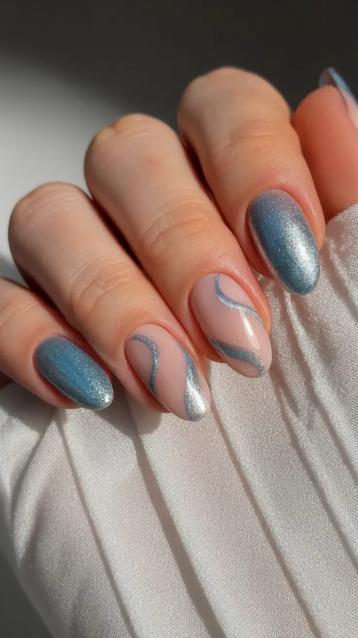 blue nail trends for winter 2025 2026 Blue Satin Stream