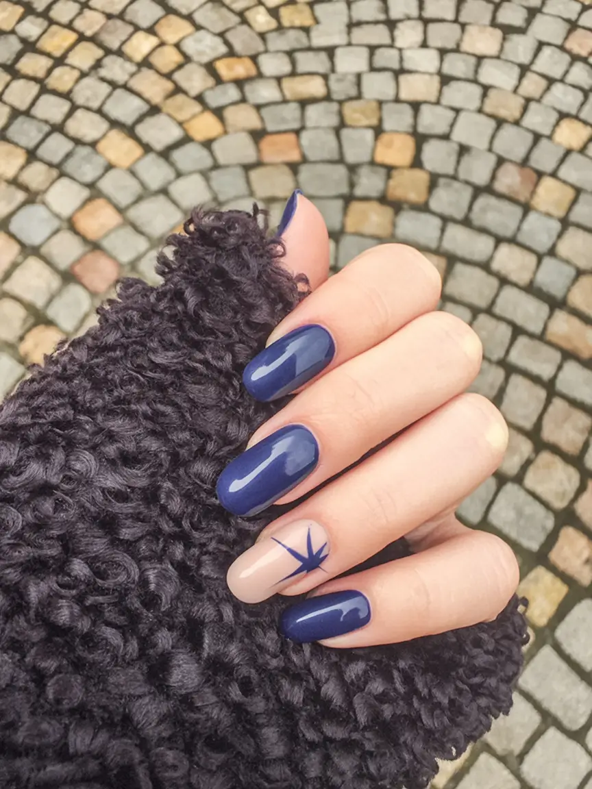 blue nail trends for winter 2025 2026 Urban Navy Accent