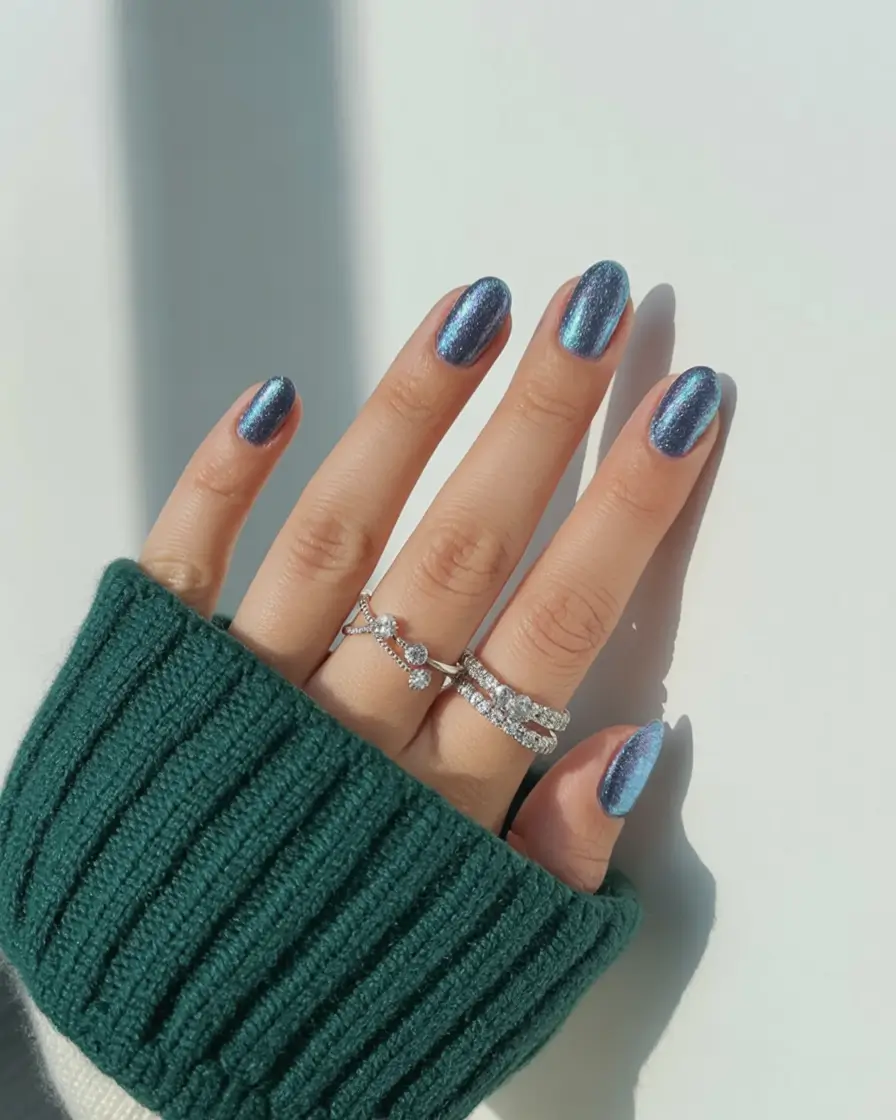 blue nail trends for winter 2025 2026 Celestial Ice Glimmer
