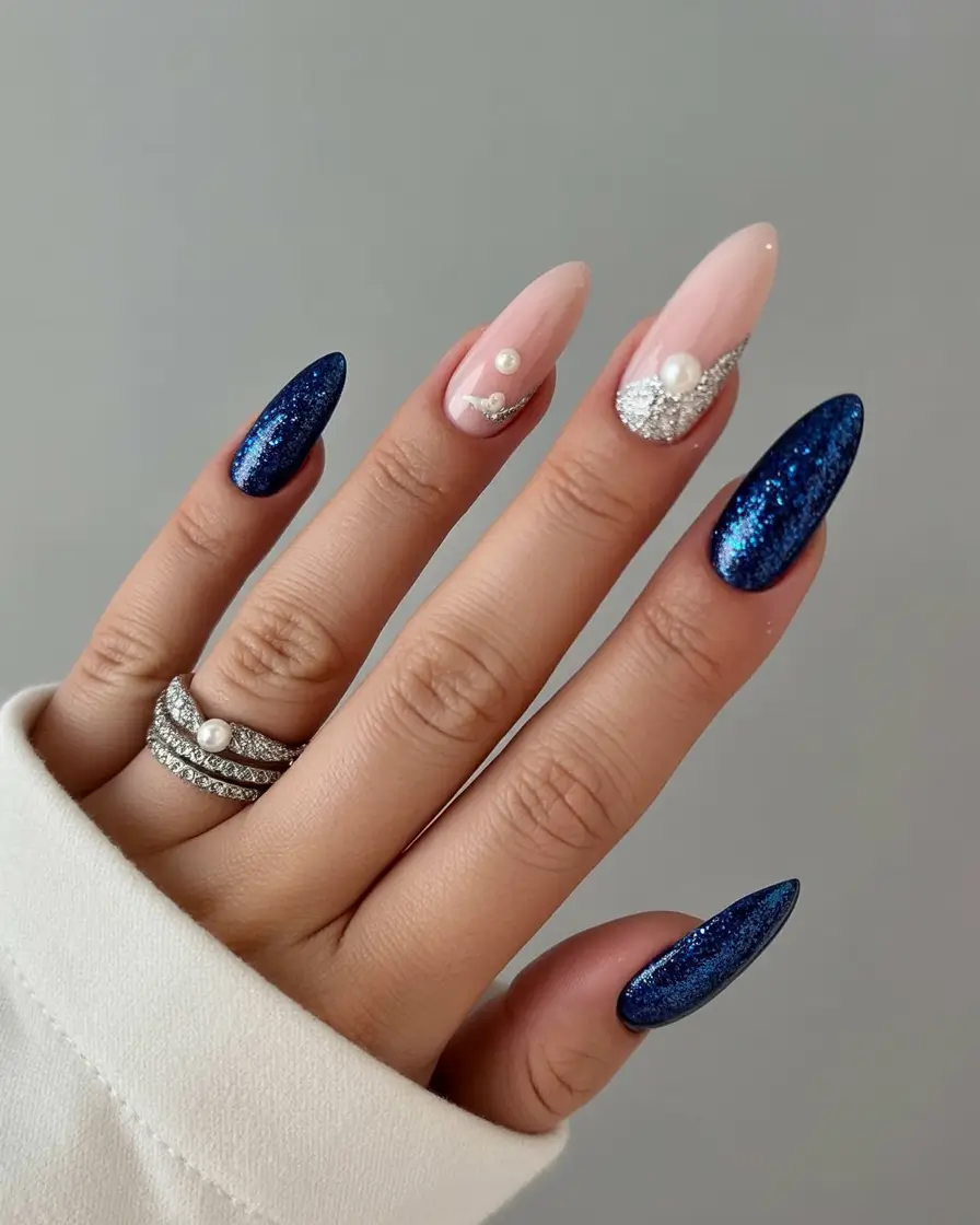 blue nail trends for winter 2025 2026 Midnight Pearl Drama