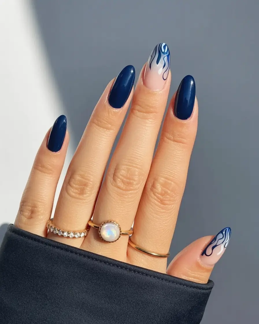 blue nail trends for winter 2025 2026 Midnight Aurora