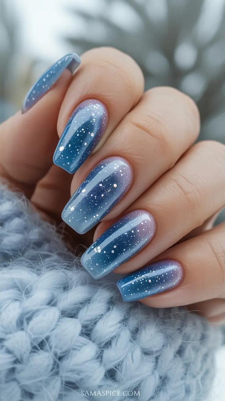 blue nail trends for winter 2025 2026 Winter Galaxy Sparkle