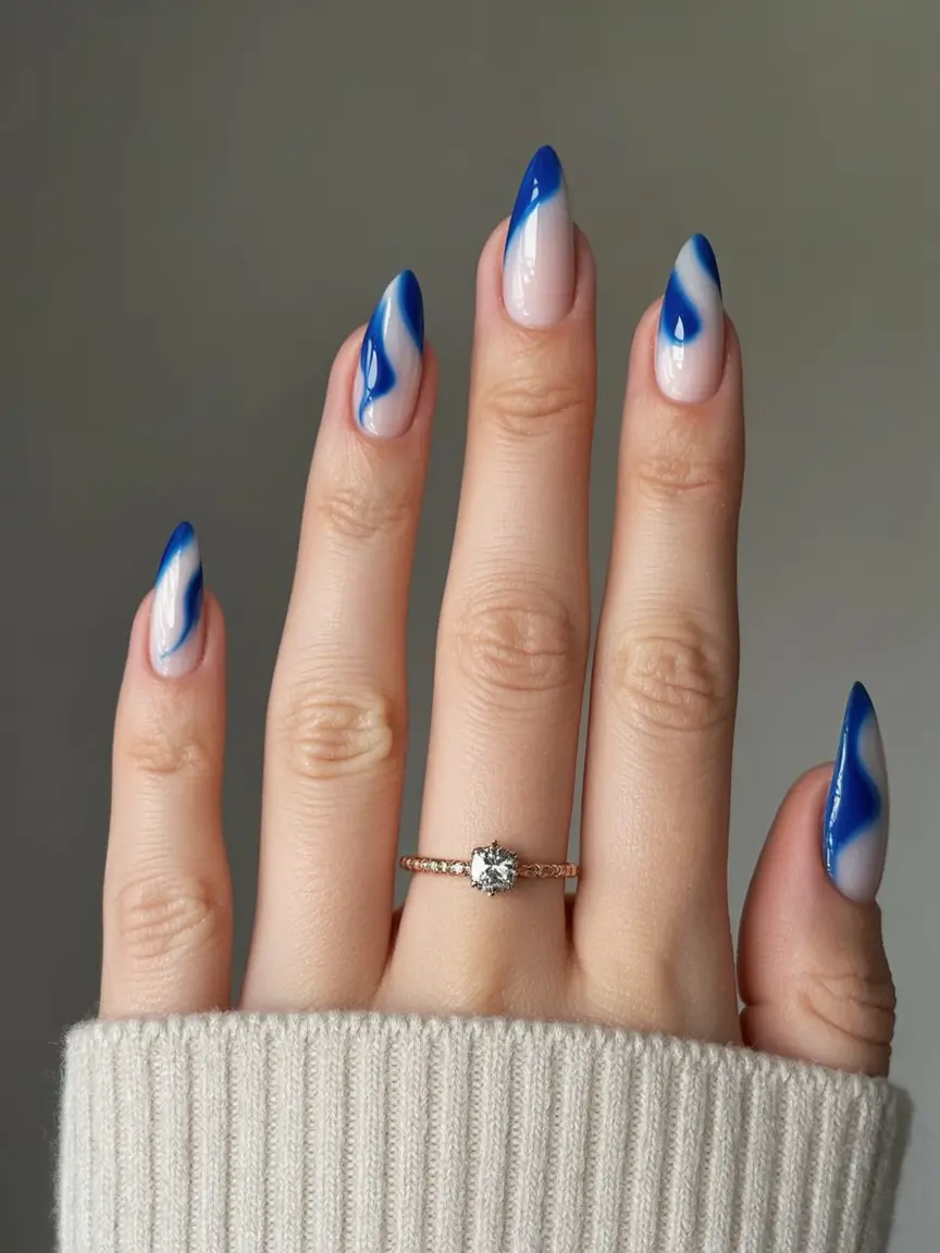 blue nail trends for winter 2025 2026 Electric Frost Waves