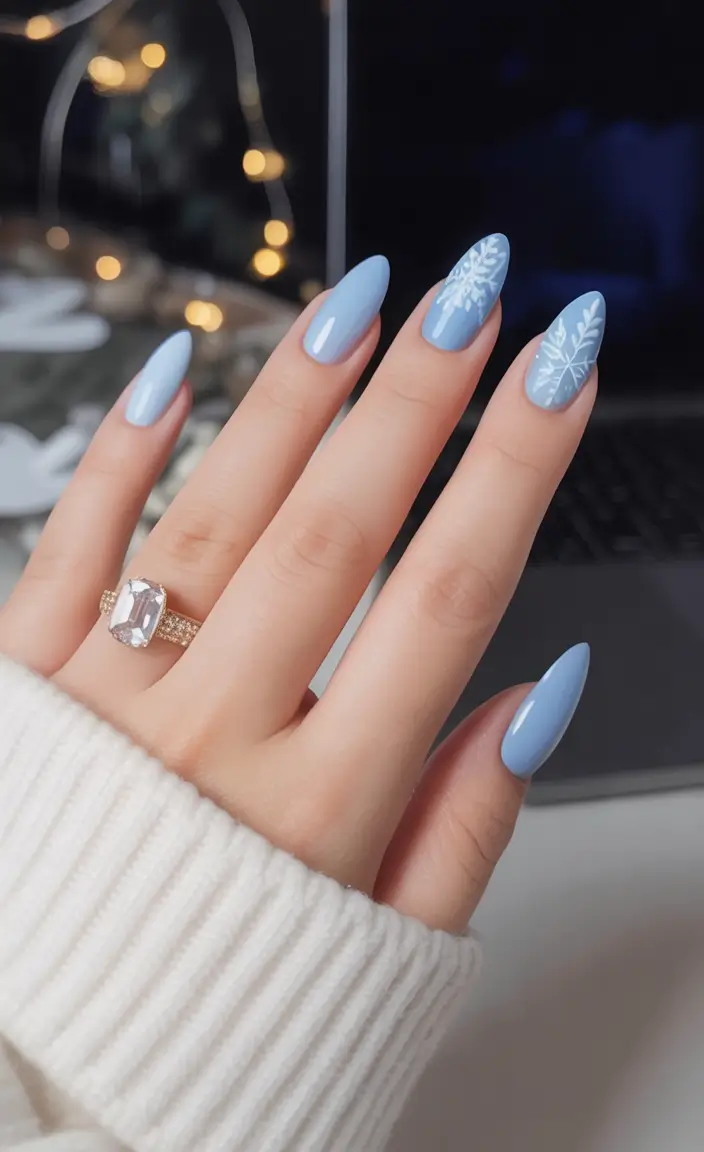 blue nail trends for winter 2025 2026 Snowlight Serenity