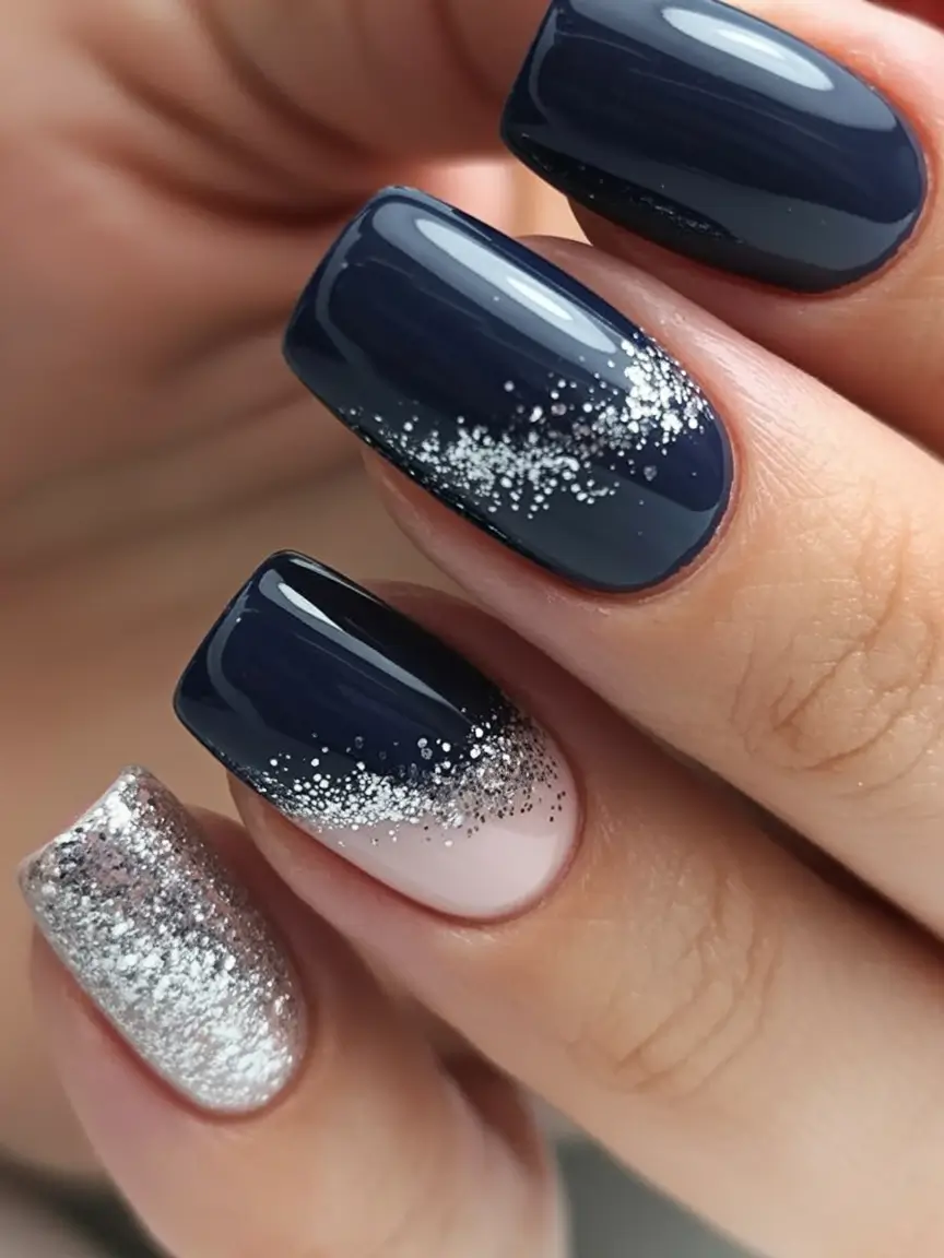blue nail trends for winter 2025 2026 Midnight Spark Gradient