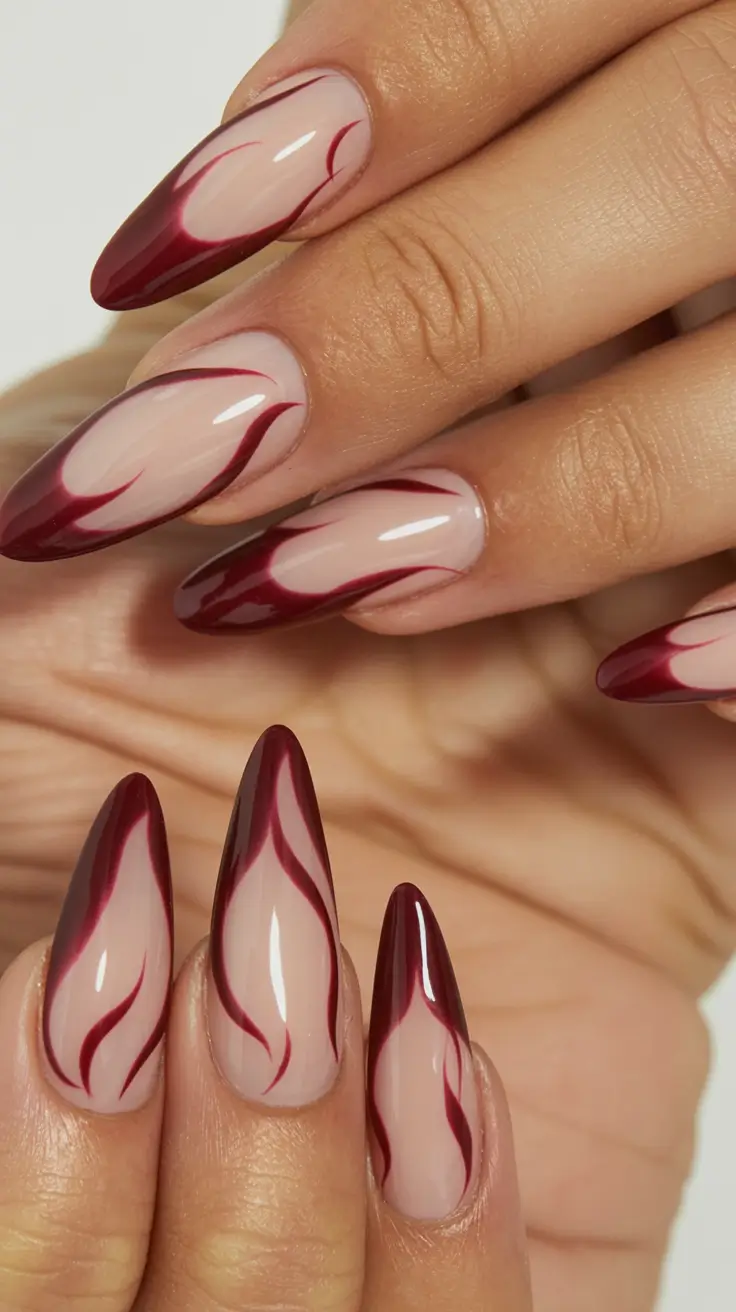 burgundy winter nails colors 2025 2026 Flame-Tipped Drama