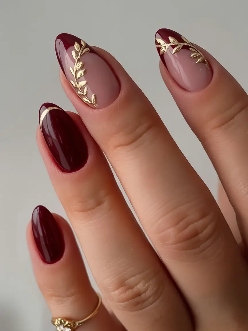 burgundy winter nails colors 2025 2026 Golden Laurel Dream