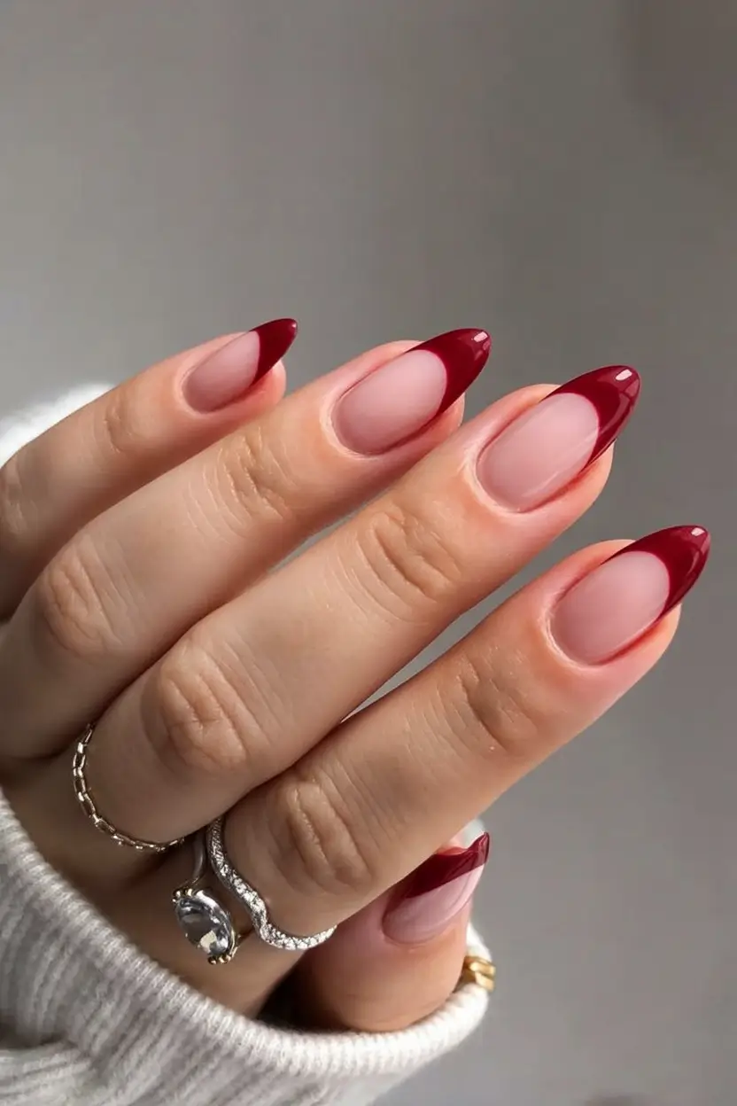 burgundy winter nails colors 2025 2026 Cherry Glass Tips