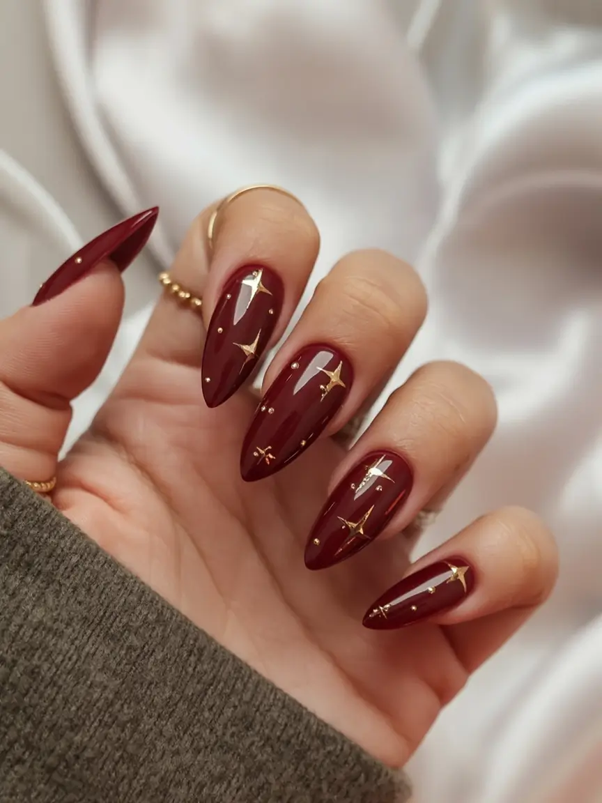 burgundy winter nails colors 2025 2026 Golden Star Constellations