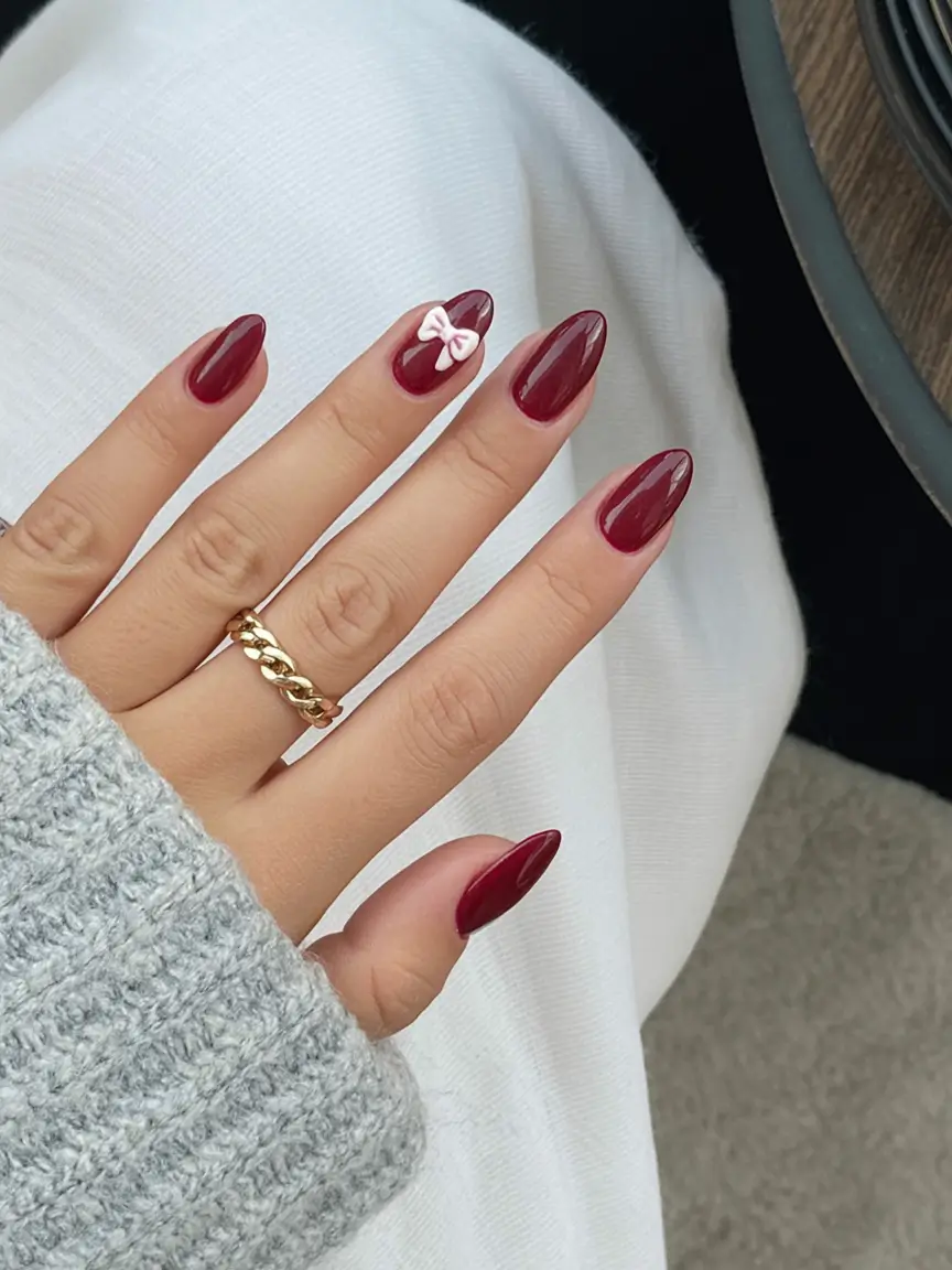 burgundy winter nails colors 2025 2026 Velvet Bow Charm