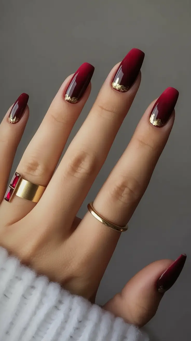 burgundy winter nails colors 2025 2026 Gilded Plum Fade