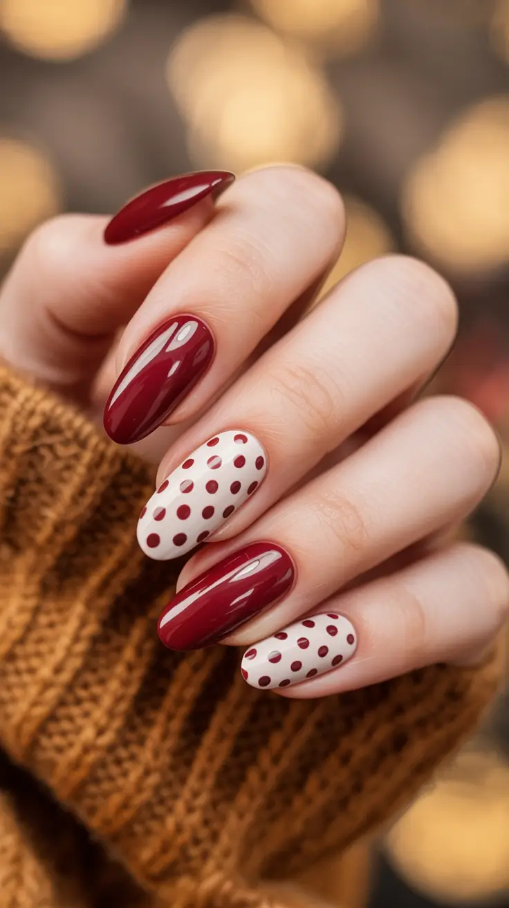 burgundy winter nails colors 2025 2026 Retro Dots Revival