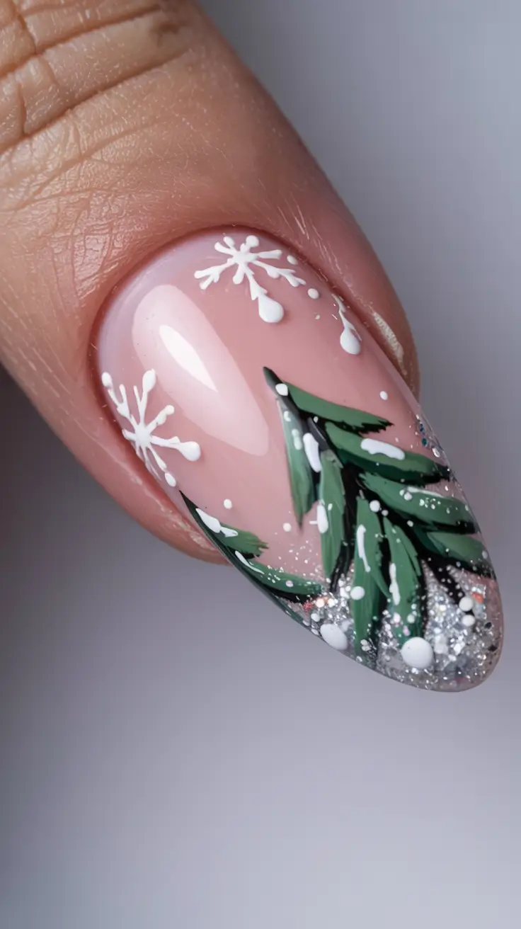 Chic Tree Nail Designs Christmas 2025 Snowfall Serenity