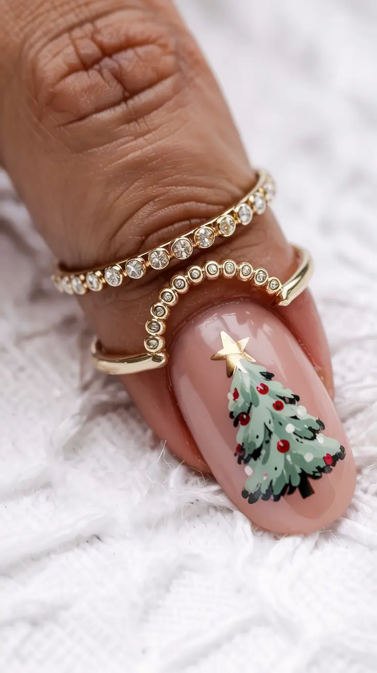 Chic Tree Nail Designs Christmas 2025 Golden Star Evergreen