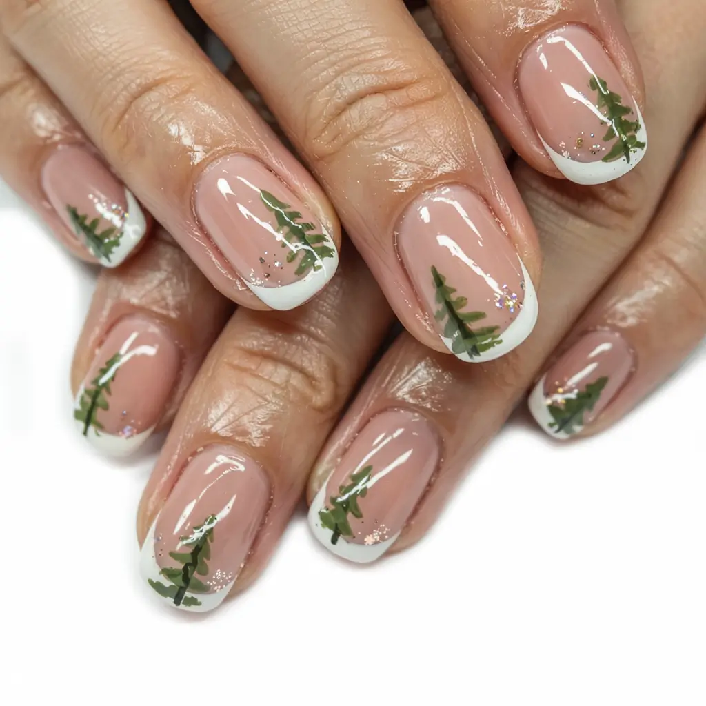 Chic Tree Nail Designs Christmas 2025 Snowy Pine French Charm