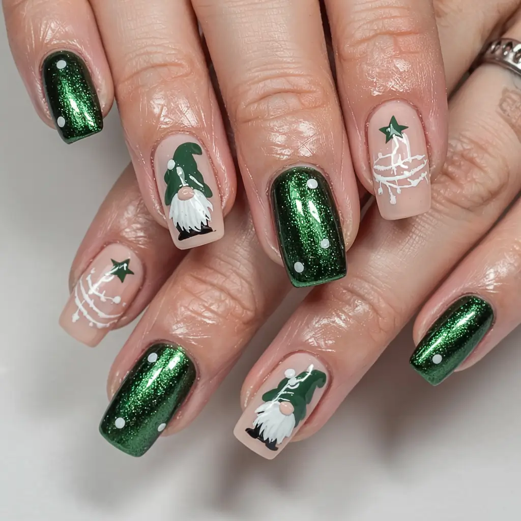 Chic Tree Nail Designs Christmas 2025 Enchanted Gnome Forest