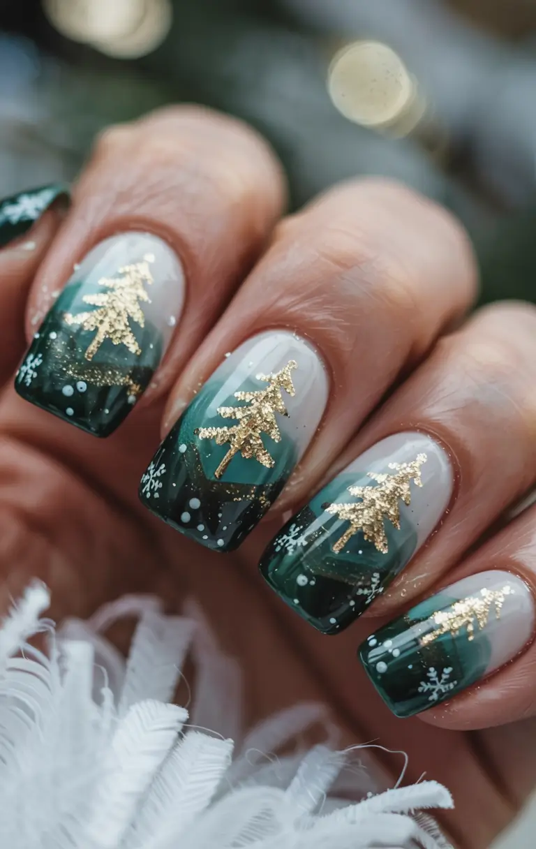 Chic Tree Nail Designs Christmas 2025 Golden Twilight Glow