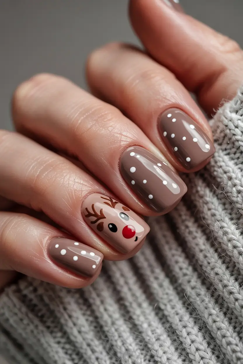 Chic Tree Nail Designs Christmas 2025 Cozy Cocoa Reindeer