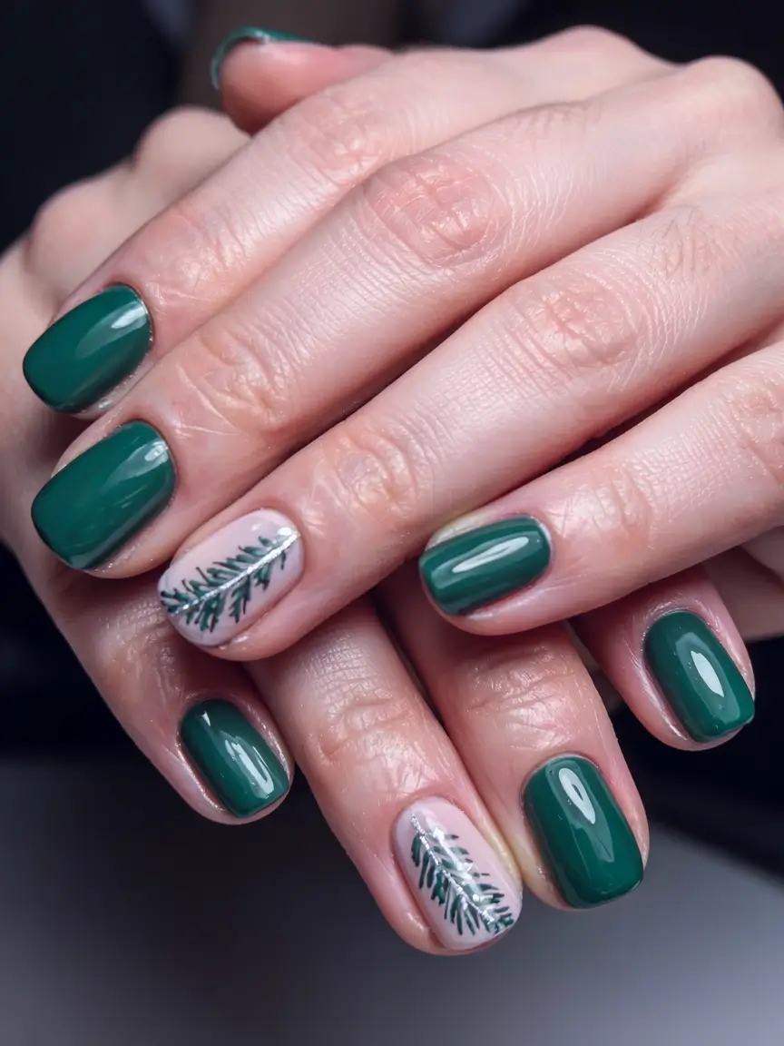 Chic Tree Nail Designs Christmas 2025 Emerald Calm with a Touch of Frost