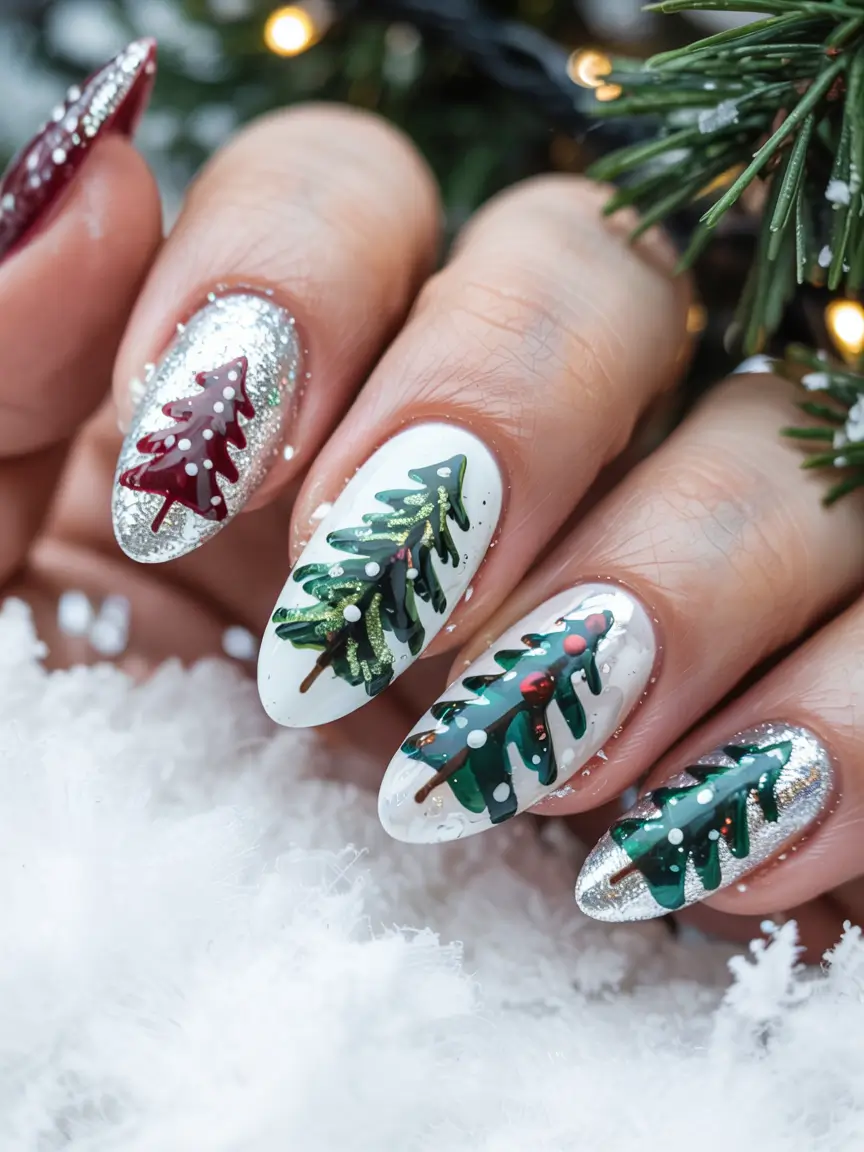 Chic Tree Nail Designs Christmas 2025 Glacial Glow Pines
