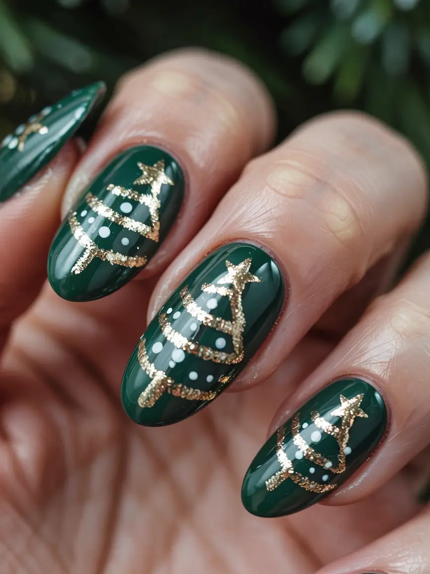 Chic Tree Nail Designs Christmas 2025 Gilded Evergreens