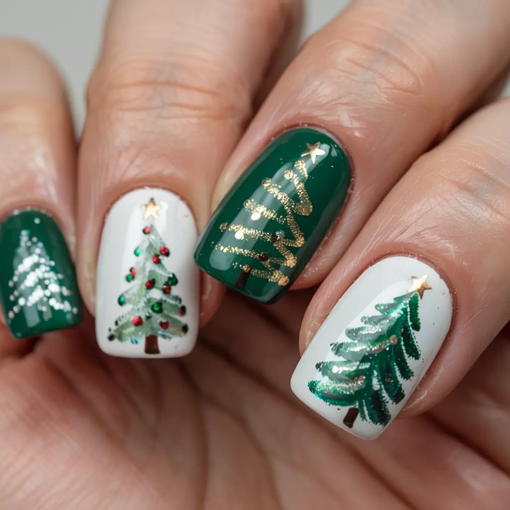 Chic Tree Nail Designs Christmas 2025 Classic Christmas Charm