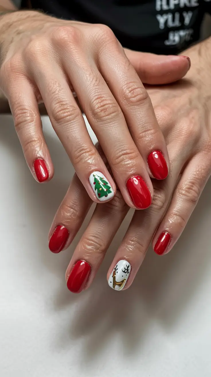 Chic Tree Nail Designs Christmas 2025 Red Velvet & Reindeer