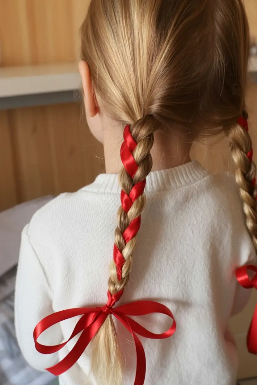 christmas hairstyles ideas 2025 Holiday Ribbon Twins