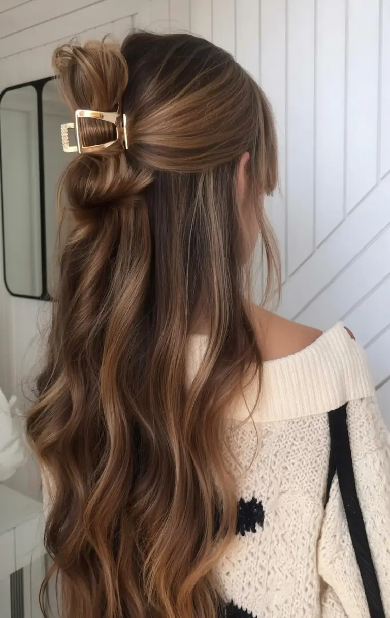 christmas hairstyles ideas 2025 Golden Clip Glam