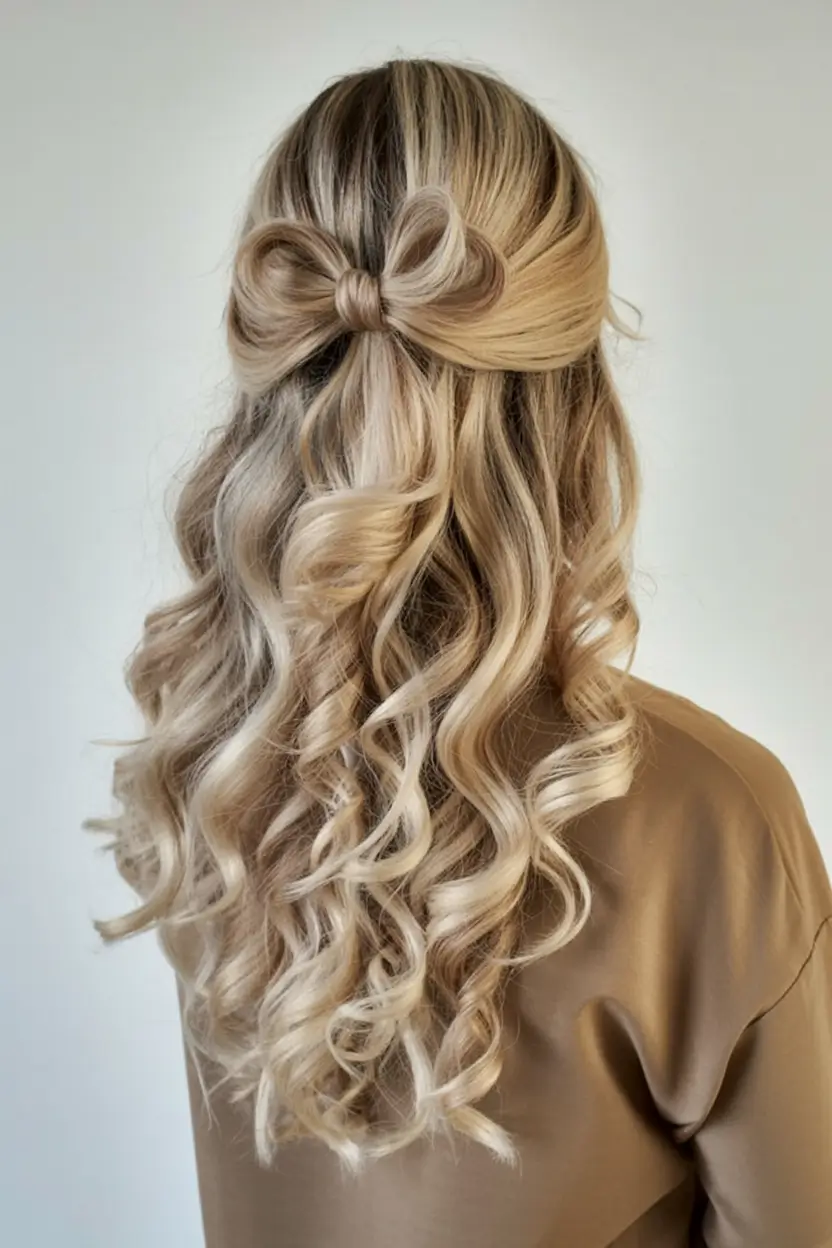 christmas hairstyles ideas 2025 Soft Bow Charm