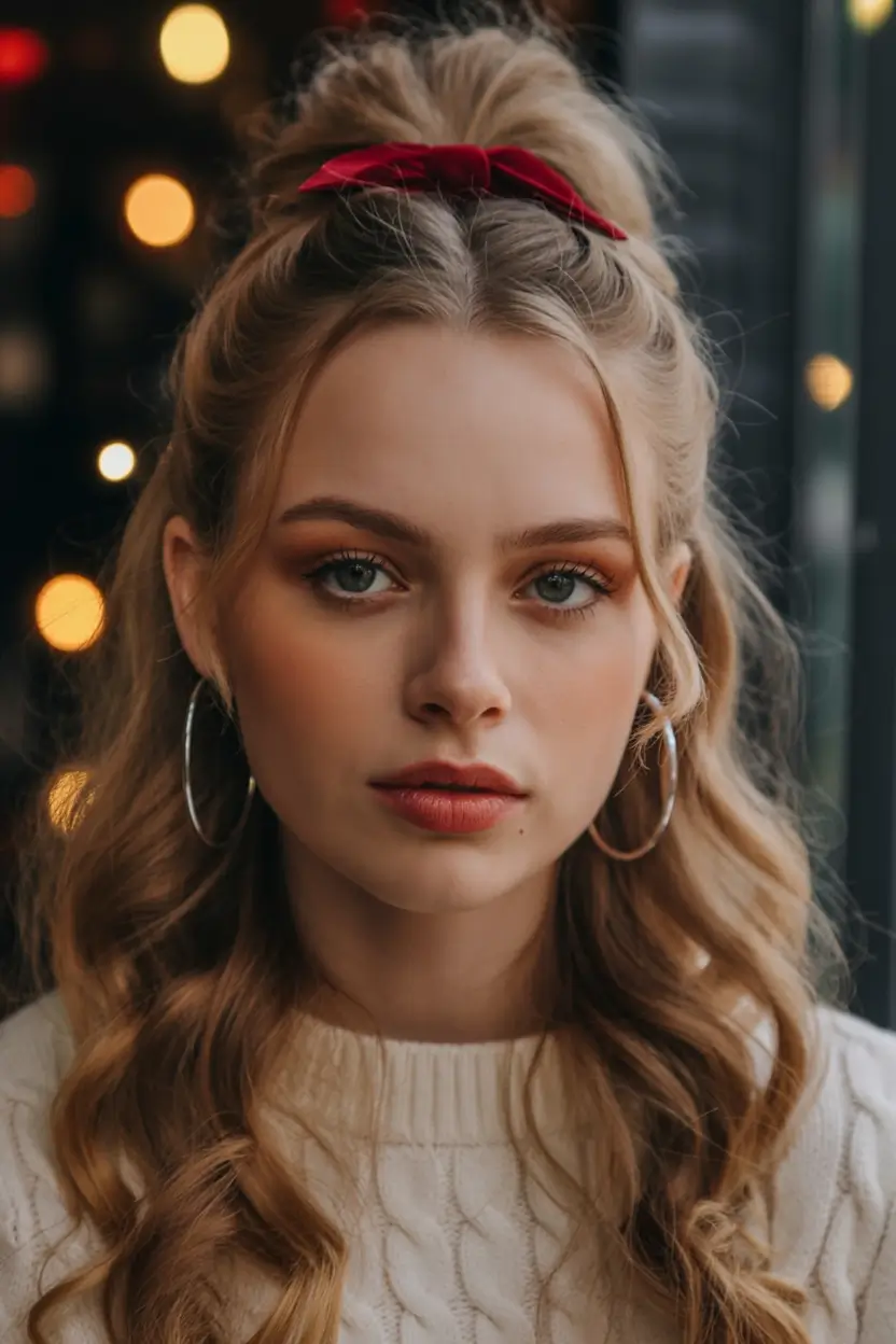 christmas hairstyles ideas 2025 Half-Up Holiday Lift