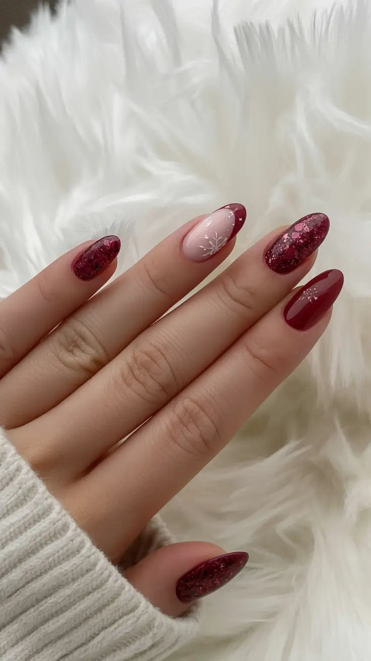 christmas nail art ideas 2025 Crimson Glitter Frost
